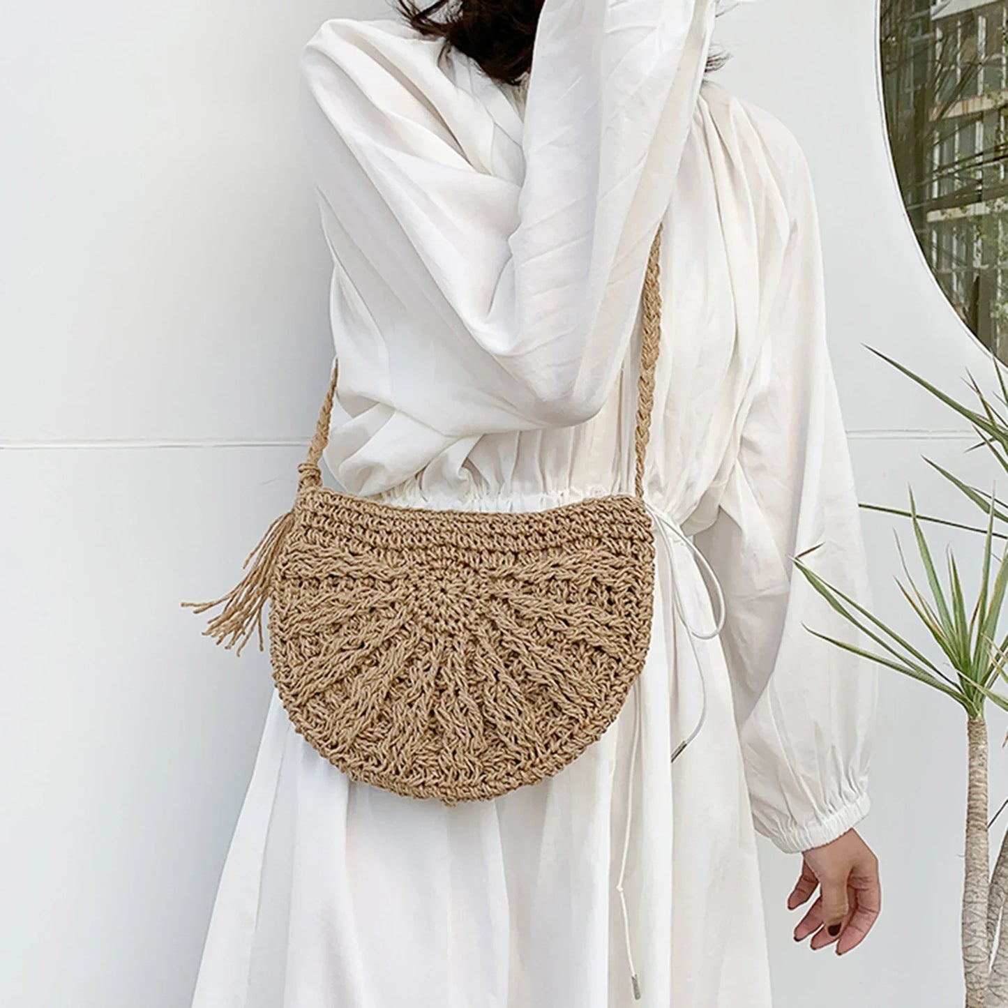 Crochet Round Straw Bag | Natural Fiber | Boho and Lightweight