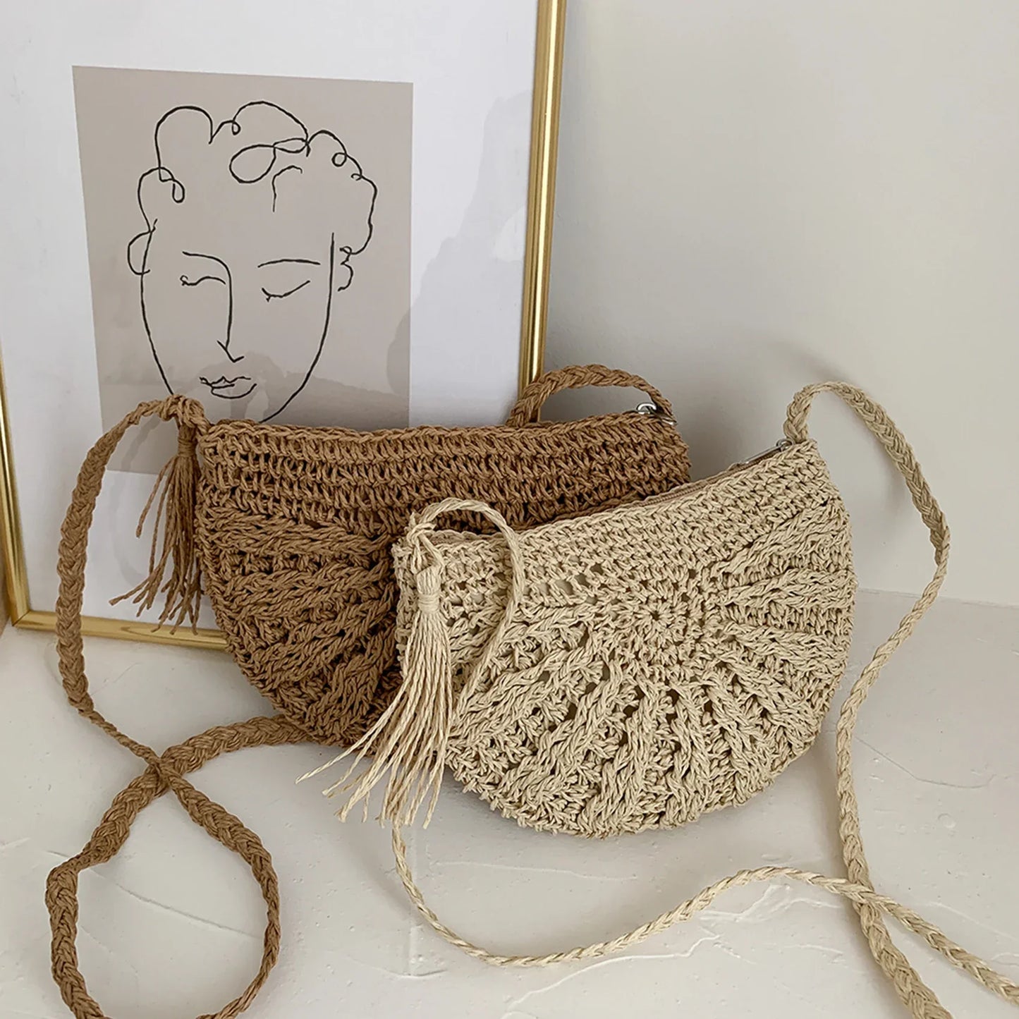 Crochet Round Straw Bag | Natural Fiber | Boho and Lightweight