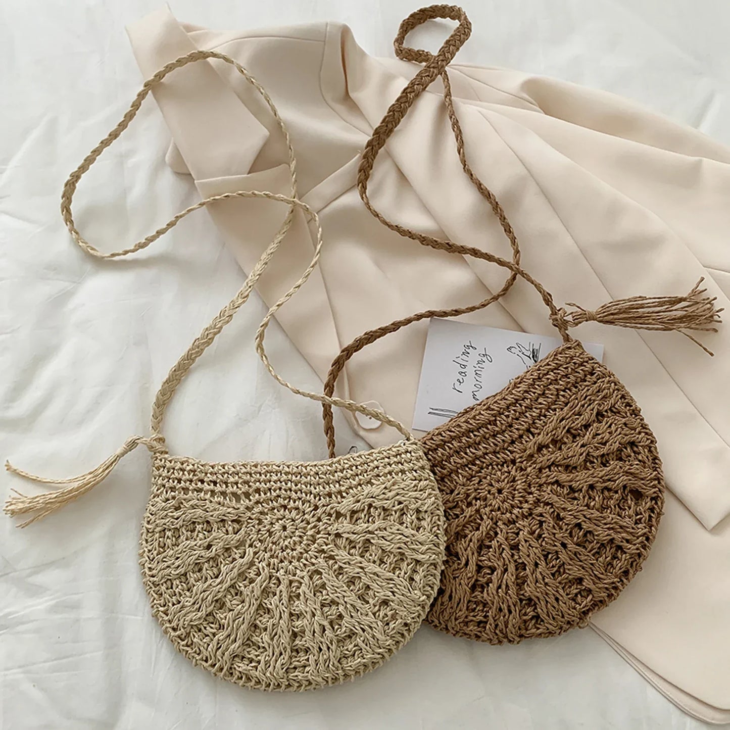 Crochet Round Straw Bag | Natural Fiber | Boho and Lightweight