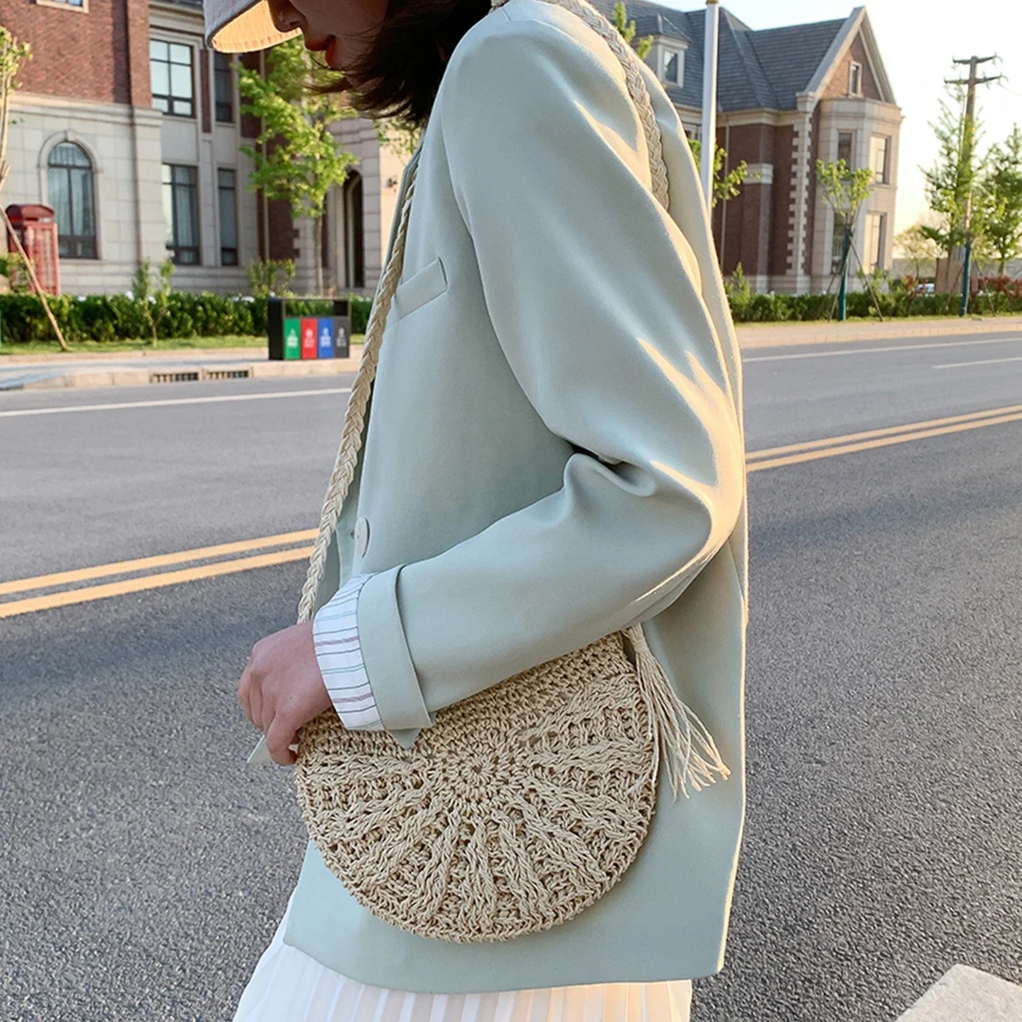 Crochet Round Straw Bag | Natural Fiber | Boho and Lightweight