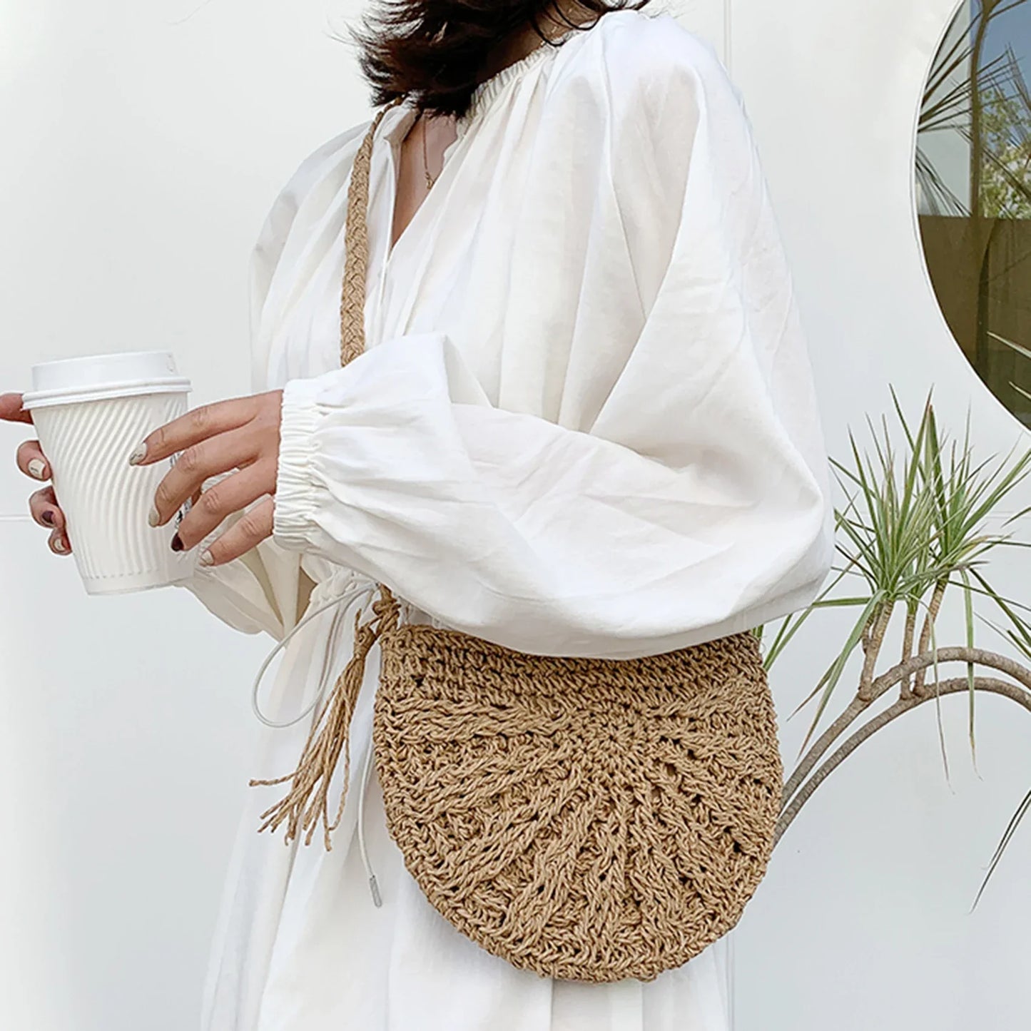 Crochet Round Straw Bag | Natural Fiber | Boho and Lightweight