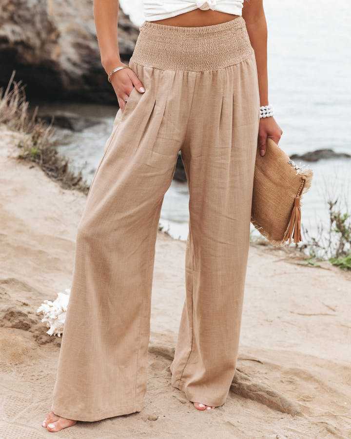 Wide-Leg Linen Pants | Smocked Waist | Lightweight and Flowy