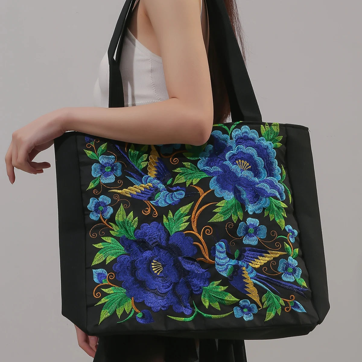 Embroidered Canvas Tote Bag | Floral and Vibrant | Spacious and Artistic