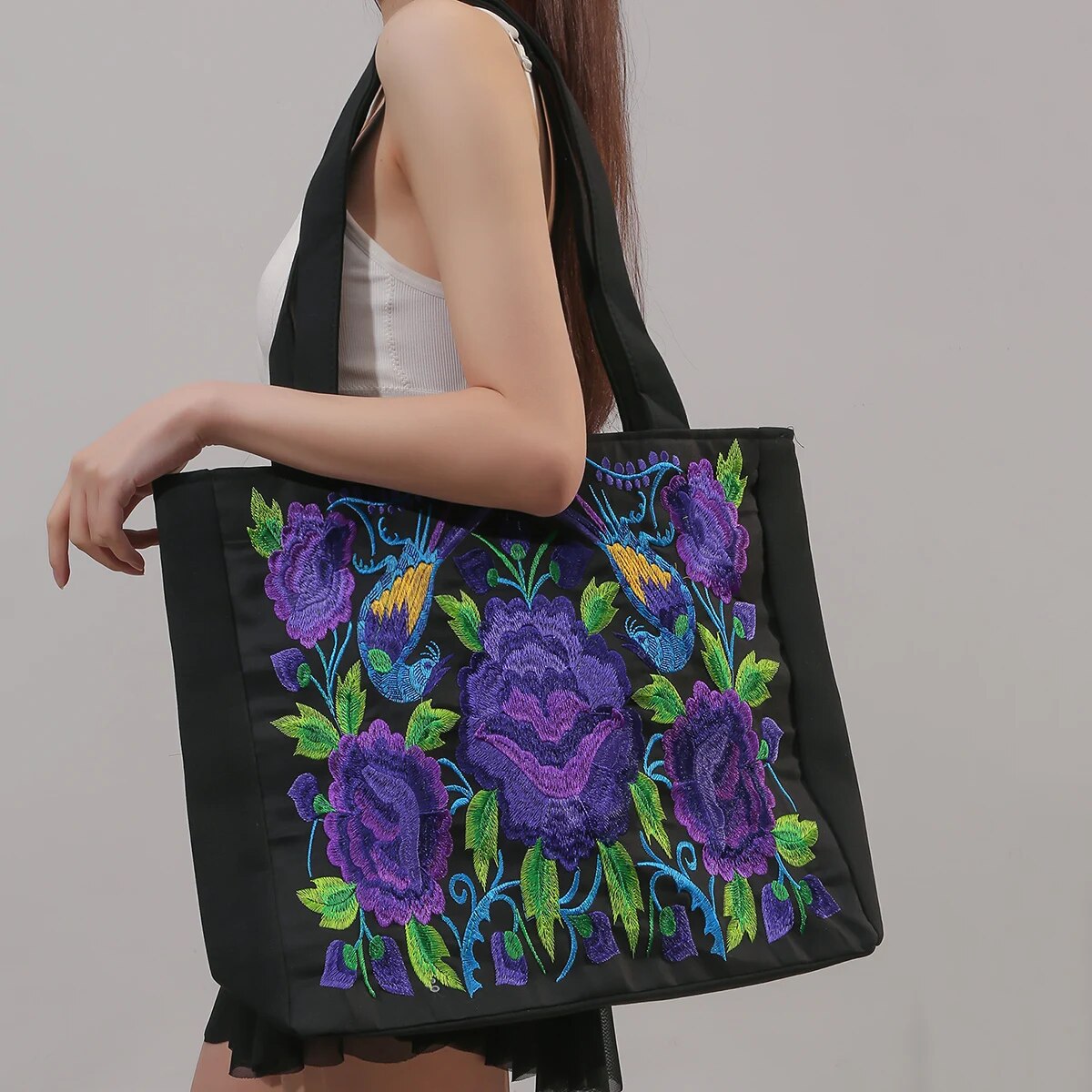 Embroidered Canvas Tote Bag | Floral and Vibrant | Spacious and Artistic