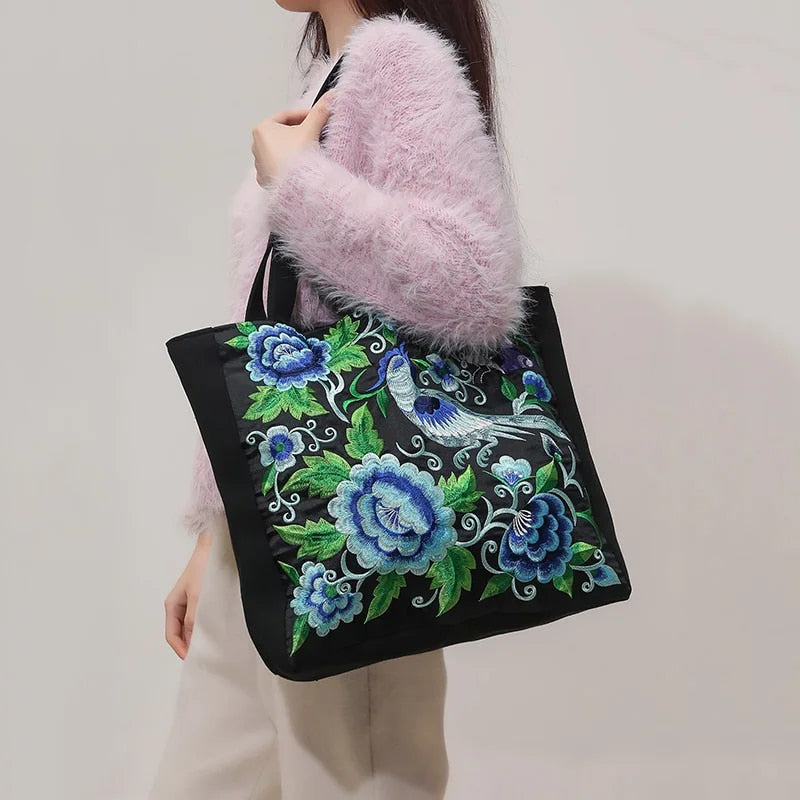 Embroidered Canvas Tote Bag | Floral and Vibrant | Spacious and Artistic