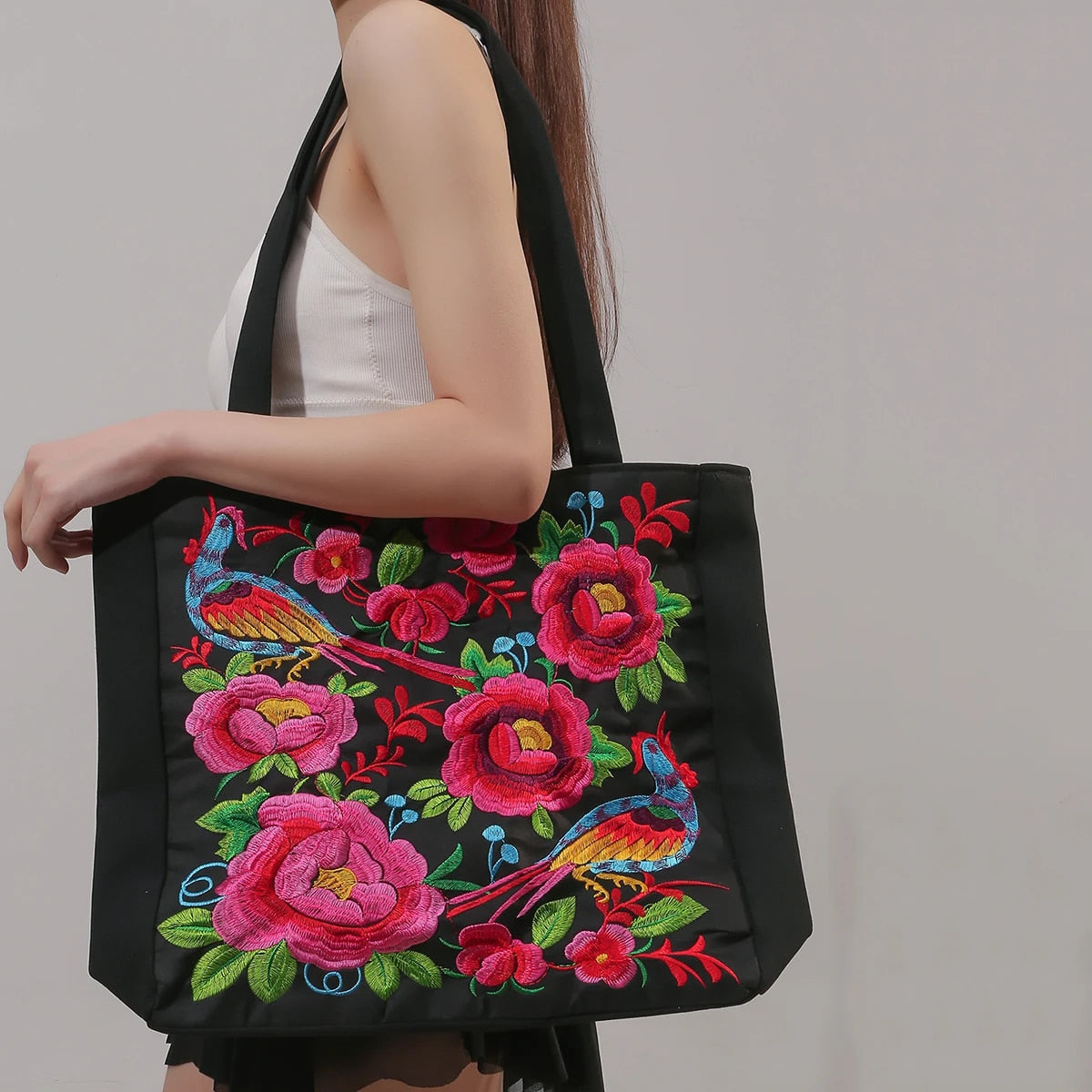 Embroidered Canvas Tote Bag | Floral and Vibrant | Spacious and Artistic