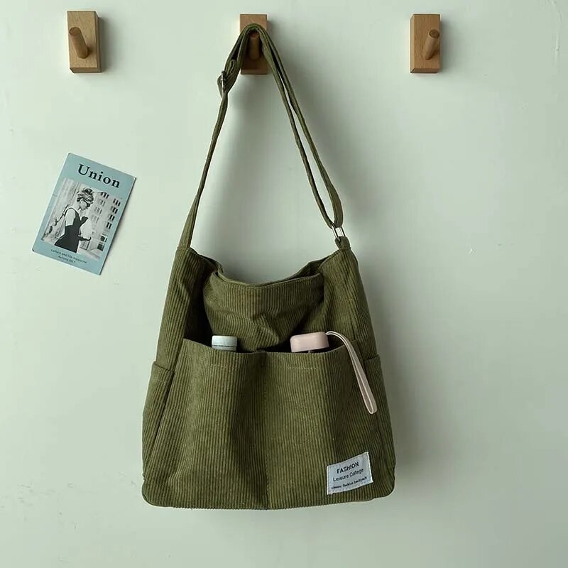 Corduroy Shoulder Tote Bag | Soft and Casual | Trendy and Spacious