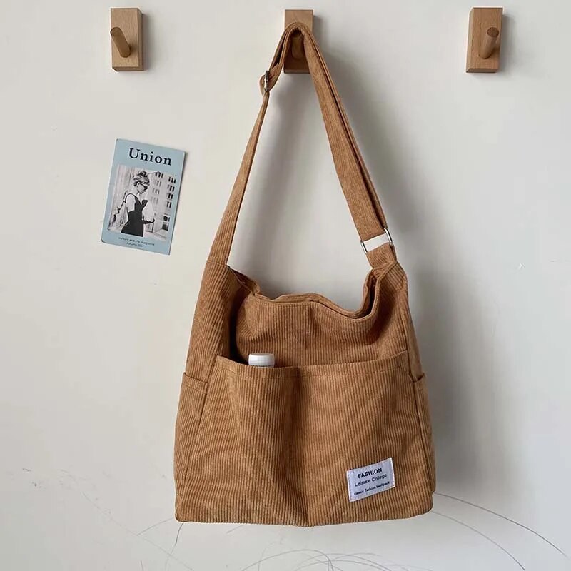 Corduroy Shoulder Tote Bag | Soft and Casual | Trendy and Spacious