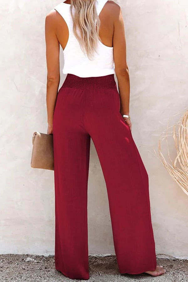 Smocked High-Waisted Wide-Leg Pants | Lightweight and Stylish | Comfortable Fit