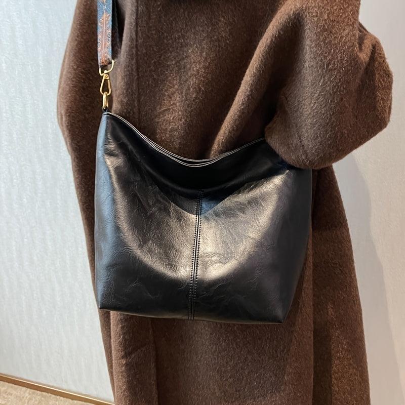 Vintage Faux Leather Shoulder Bag | Stylish and Spacious | Boho Strap Detail