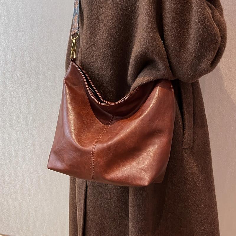 Vintage Faux Leather Shoulder Bag | Stylish and Spacious | Boho Strap Detail