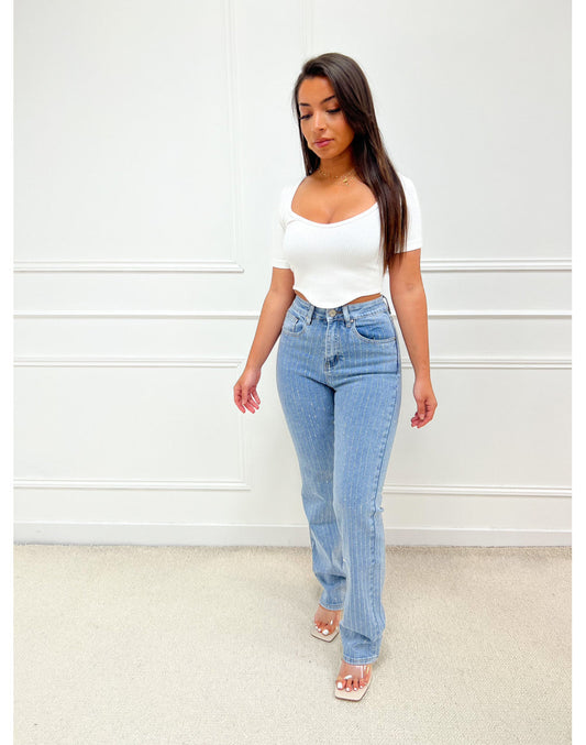 High-Waisted Pinstripe Jeans | Straight-Leg | Modern & Flattering