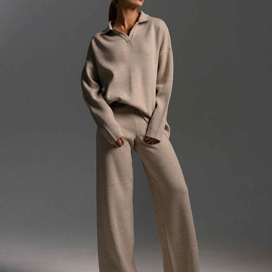 Cream Knit Loungewear Set | Relaxed Fit Pullover & Wide-Leg Pants | Minimalist Style